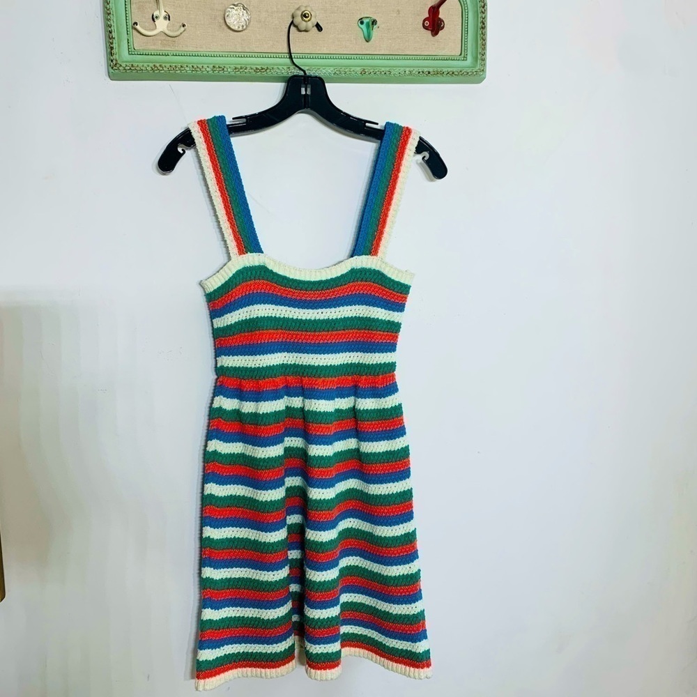 ZARA crochet striped Knit A-line mini sun Dress summer medium new with tags